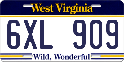 WV license plate 6XL909