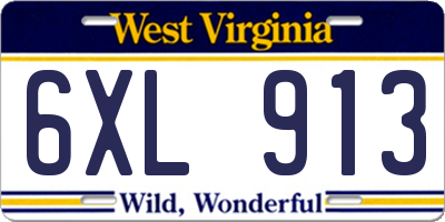 WV license plate 6XL913