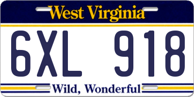 WV license plate 6XL918