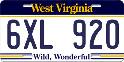 WV license plate 6XL920