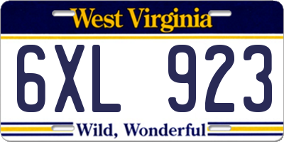 WV license plate 6XL923