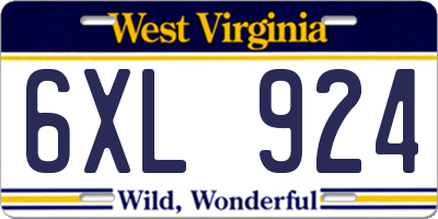 WV license plate 6XL924