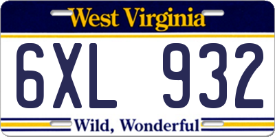 WV license plate 6XL932