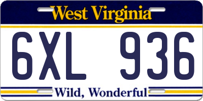 WV license plate 6XL936