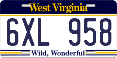 WV license plate 6XL958