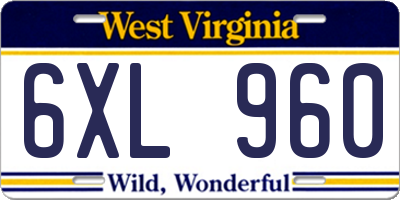 WV license plate 6XL960
