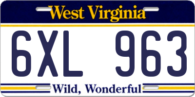 WV license plate 6XL963