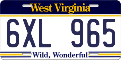 WV license plate 6XL965