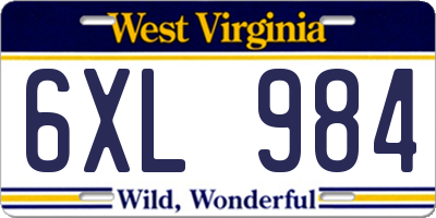 WV license plate 6XL984