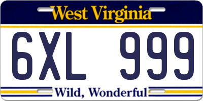 WV license plate 6XL999
