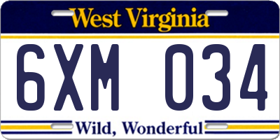 WV license plate 6XM034