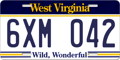 WV license plate 6XM042
