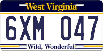 WV license plate 6XM047