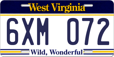 WV license plate 6XM072