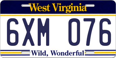 WV license plate 6XM076
