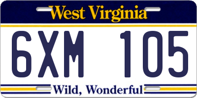 WV license plate 6XM105