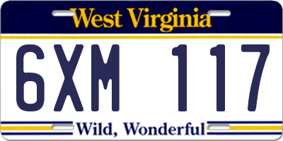 WV license plate 6XM117