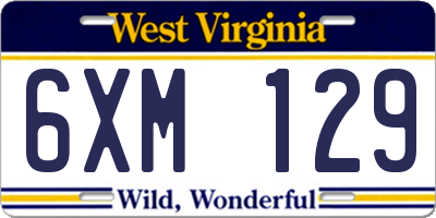 WV license plate 6XM129