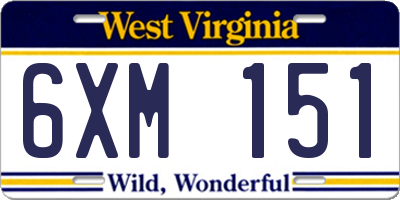 WV license plate 6XM151