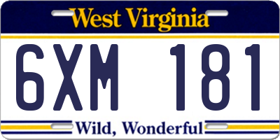 WV license plate 6XM181