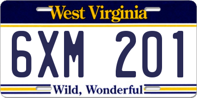 WV license plate 6XM201