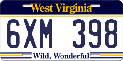 WV license plate 6XM398