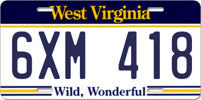 WV license plate 6XM418