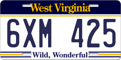 WV license plate 6XM425