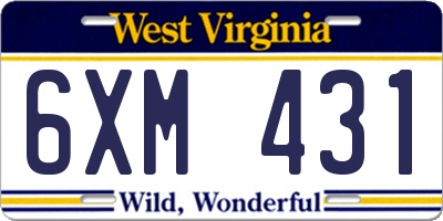 WV license plate 6XM431