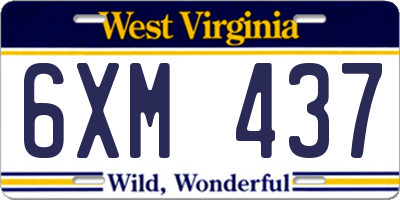 WV license plate 6XM437