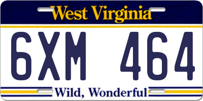 WV license plate 6XM464