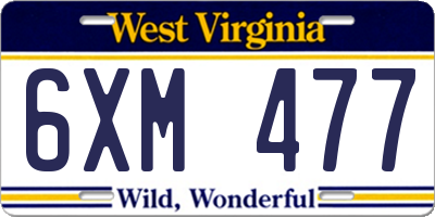 WV license plate 6XM477