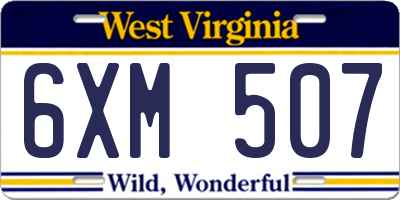 WV license plate 6XM507