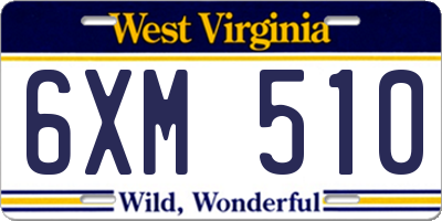 WV license plate 6XM510
