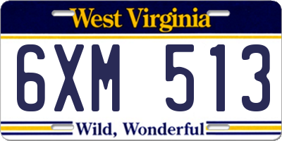 WV license plate 6XM513