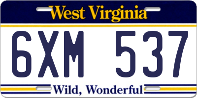 WV license plate 6XM537
