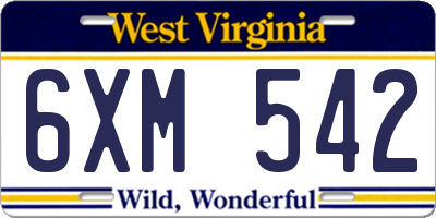 WV license plate 6XM542