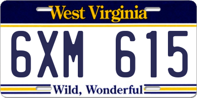 WV license plate 6XM615