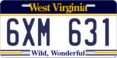 WV license plate 6XM631