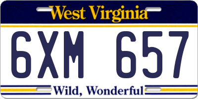 WV license plate 6XM657