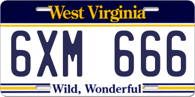WV license plate 6XM666