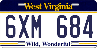 WV license plate 6XM684