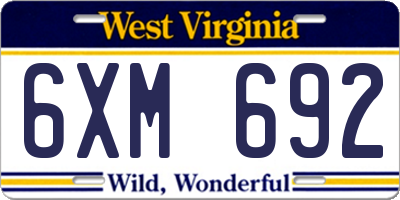 WV license plate 6XM692