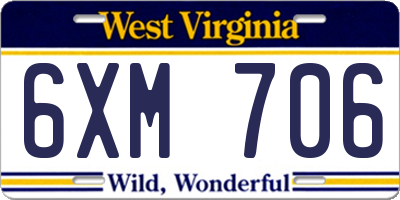 WV license plate 6XM706