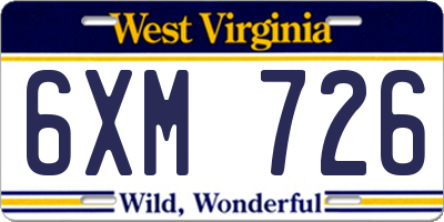 WV license plate 6XM726