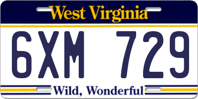 WV license plate 6XM729