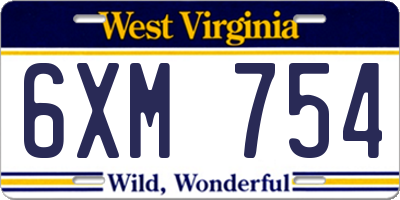 WV license plate 6XM754