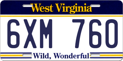 WV license plate 6XM760