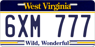 WV license plate 6XM777