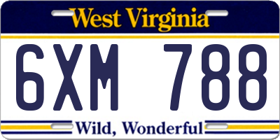 WV license plate 6XM788